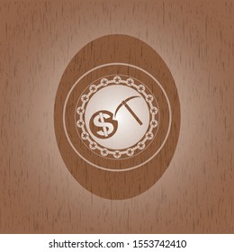 cryptocurrency mining icon inside retro wood emblem