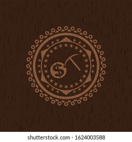 cryptocurrency mining icon inside retro wood emblem