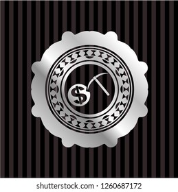 cryptocurrency mining icon inside silver emblem or badge