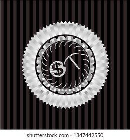 cryptocurrency mining icon inside silver emblem