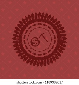 cryptocurrency mining icon inside vintage red emblem