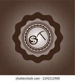 cryptocurrency mining icon inside vintage wood emblem