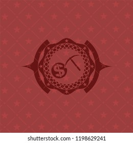 cryptocurrency mining icon inside vintage red emblem