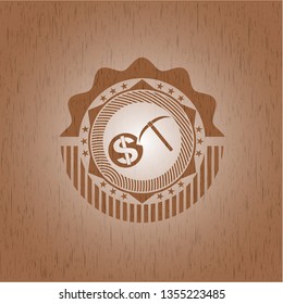 cryptocurrency mining icon inside vintage wood emblem