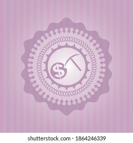 cryptocurrency mining icon inside vintage pink emblem. Conceptual design.