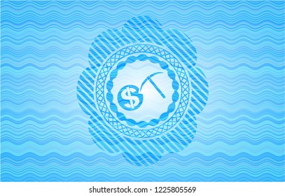 cryptocurrency mining icon inside water concept badge background.