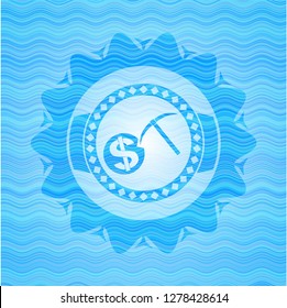 cryptocurrency mining icon inside water representation emblem.