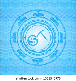 cryptocurrency mining icon inside water representation badge background.