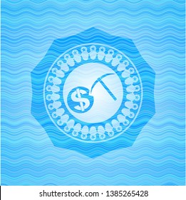 cryptocurrency mining icon inside water concept emblem background.