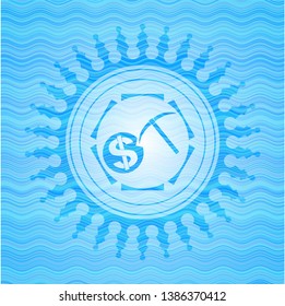 cryptocurrency mining icon inside water representation emblem.