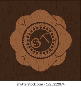 cryptocurrency mining icon inside wood badge or emblem