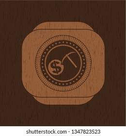cryptocurrency mining icon inside wood signboards