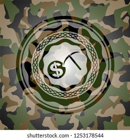 cryptocurrency mining icon on camo pattern