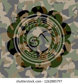 cryptocurrency mining icon on camo pattern