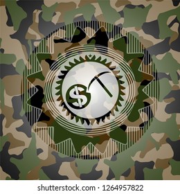 cryptocurrency mining icon on camo pattern