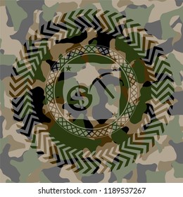 cryptocurrency mining icon on camouflage pattern