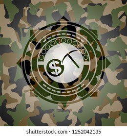 cryptocurrency mining icon on camouflage texture