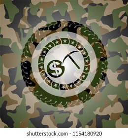 cryptocurrency mining icon on camouflaged pattern