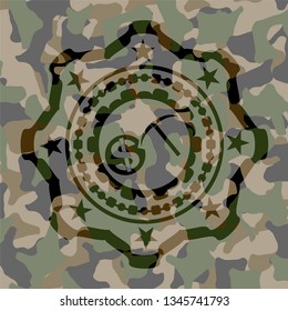 cryptocurrency mining icon on camouflaged pattern