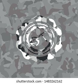 cryptocurrency mining icon on grey camo texture