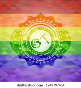 cryptocurrency mining icon on mosaic background with the colors of the LGBT flag