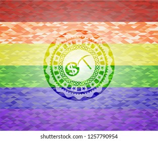 cryptocurrency mining icon on mosaic background with the colors of the LGBT flag