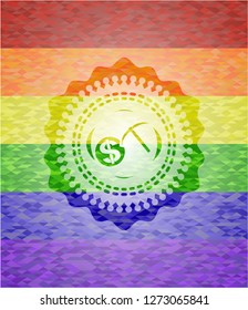 cryptocurrency mining icon on mosaic background with the colors of the LGBT flag