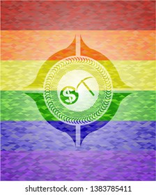 cryptocurrency mining icon on mosaic background with the colors of the LGBT flag
