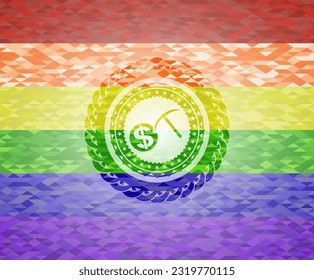 cryptocurrency mining icon on mosaic background with the colors of the LGBT flag. 