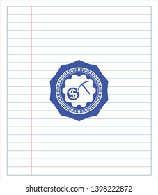 cryptocurrency mining icon pen draw. Blue ink. Vector Illustration. Detailed.