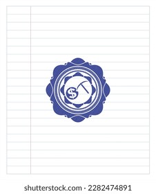 emblema del lápiz de icono de minería de criptodivisa. Tinta azul. Ilustración vectorial. Detallado. 