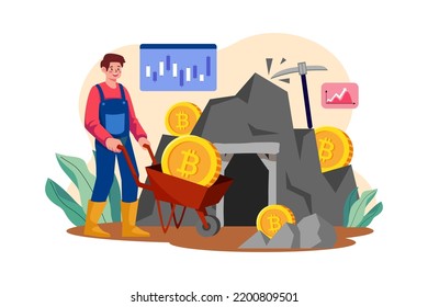 Cryptocurrency Mining Illustration Concepto sobre fondo blanco