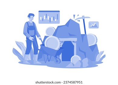 Cryptocurrency Mining Illustration Concepto sobre fondo blanco