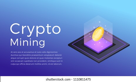 Cryptocurrency mining. Isometric illustration of Cryptocurrency Miner. Crypto Mining Industry concept