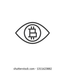 Cryptocurrency mining line icon. linear style sign for mobile concept and web design. Bitcoin eye outline vector icon. Symbol, logo illustration. Pixel perfect vector graphics