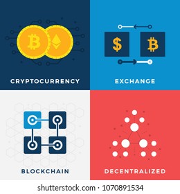 Cryptocurrency Mining Set. Cryptocurrency Exchange, Blockchain, Decentralized. Flat Vector Illustration Set in Crypto Theme