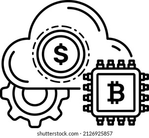 Cryptocurrency Mining using Remote Machine Vector Icon Design, Cloud computing Symbol, Client server model Sign, Web Hosting and Edge device stock illustration, mine crypto on cloud Concept