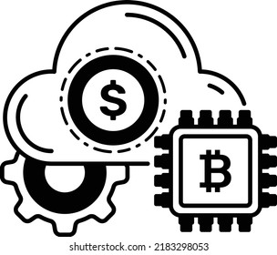 Cryptocurrency Mining using Remote Machine Vector Icon Design, Cloud Processing Symbol, Computing Services Sign, Web Services and Data Center stock illustration, Mine crypto on cloud Concept