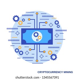 Cryptocurrency mining, virtual money flat design style vector concept illustration