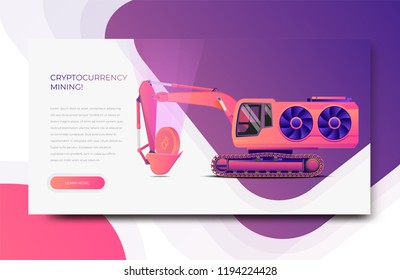 Cryptocurrency Mining Web Banner Template. Modern Styled Trendy Vector Illustration.