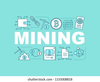 Cryptocurrency mining word concepts banner. Crypto business. Isolated lettering typography idea with linear icons. Bitcoin. Vector outline illustration