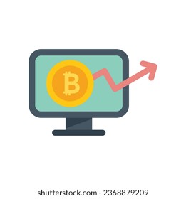 Cryptocurrency monitor icon flat vector. Digital finance. Investment marketing isolated