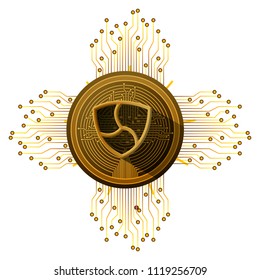 cryptocurrency nem coin with circuit lines