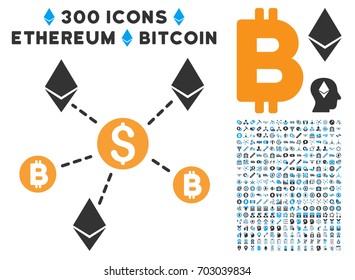 Cryptocurrency Network icon with 300 blockchain, cryptocurrency, ethereum, smart contract pictures. Vector clip art style is flat iconic symbols.
