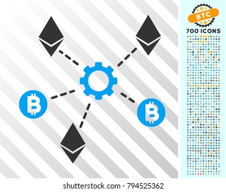 Cryptocurrency Network Nodes pictograph with 700 bonus bitcoin mining and blockchain design elements. Vector illustration style is flat iconic symbols design for crypto-currency software.