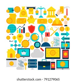 Cryptocurrency Objects Set. Financial Colorful Objects isolated over White.