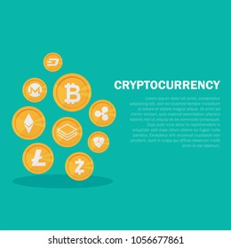 Cryptocurrency on blue background, digital currency, futuristic digital money, technology worldwide network concept. Vector illustration.