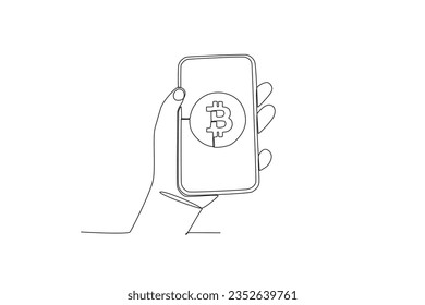 A cryptocurrency on mobile. Bitcoin one-line drawing