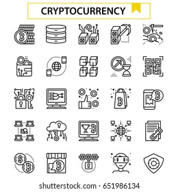 Cryptocurrency outline icon vector illustration flat design line icons set for ui, ux, web, app design