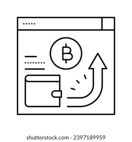 Kryptowährungs-Zahlungs-Linie-Symbol, Vektorgrafik. Kryptowährungs-Zahlungszeichen. isoliertes Kontursymbol